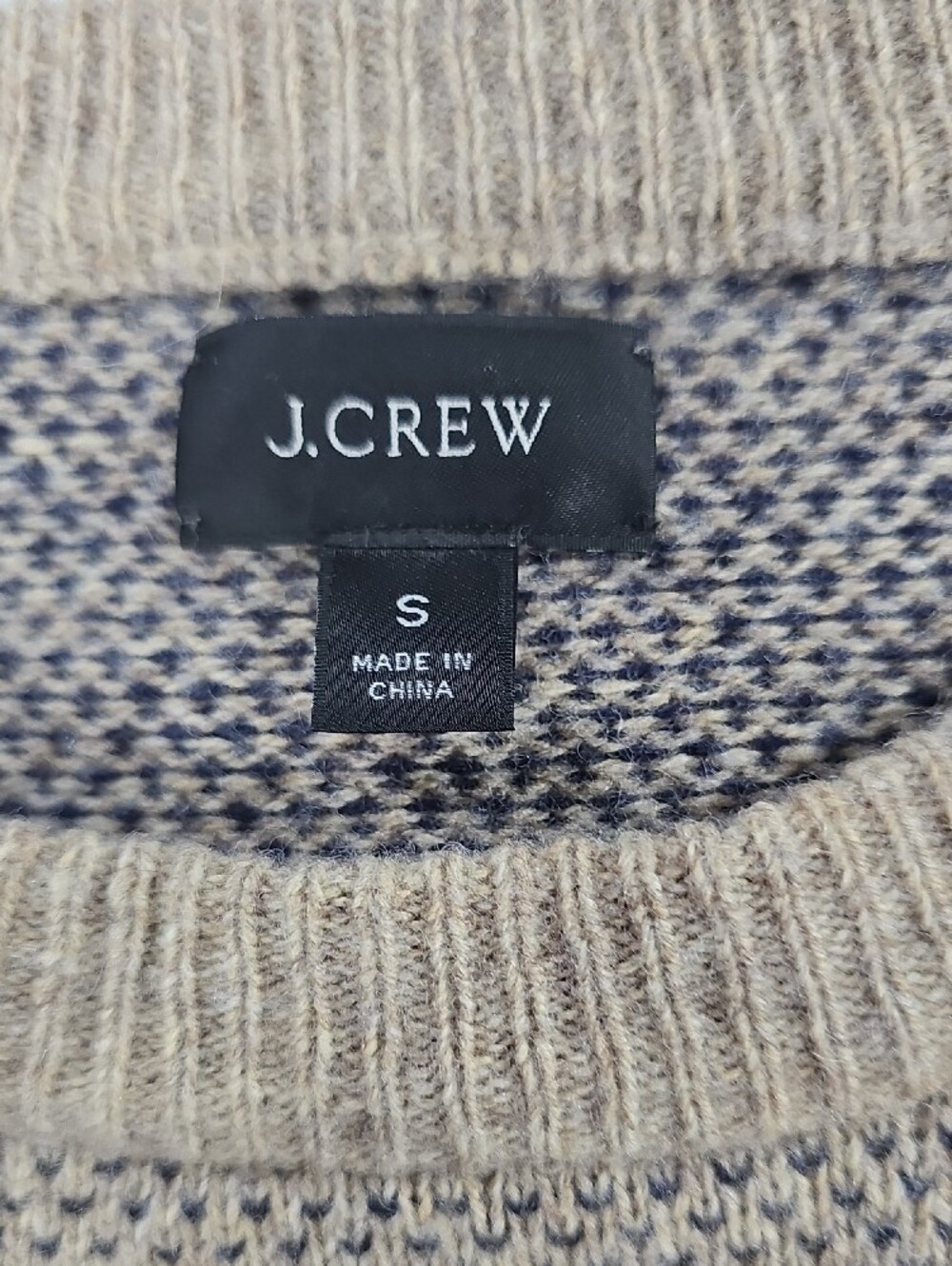 J.Crew Mens Merino Wool Blend Birdseye Crewneck Sweater Tan Navy AE300 Small - Picture 3 of 8